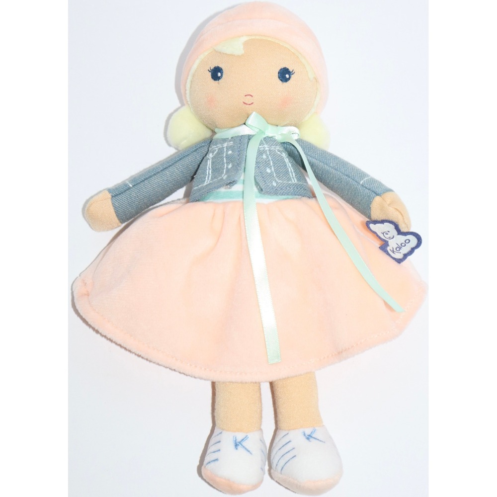 Kaloo Tendresse Plush Doll Peach Skirt Denim Jacket Blonde Hair Soft Toy